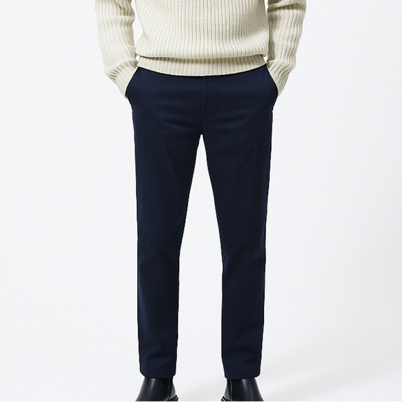 NWT Zara Slim Stretch Chino Pants 32 Navy Blue - Picture 1 of 11